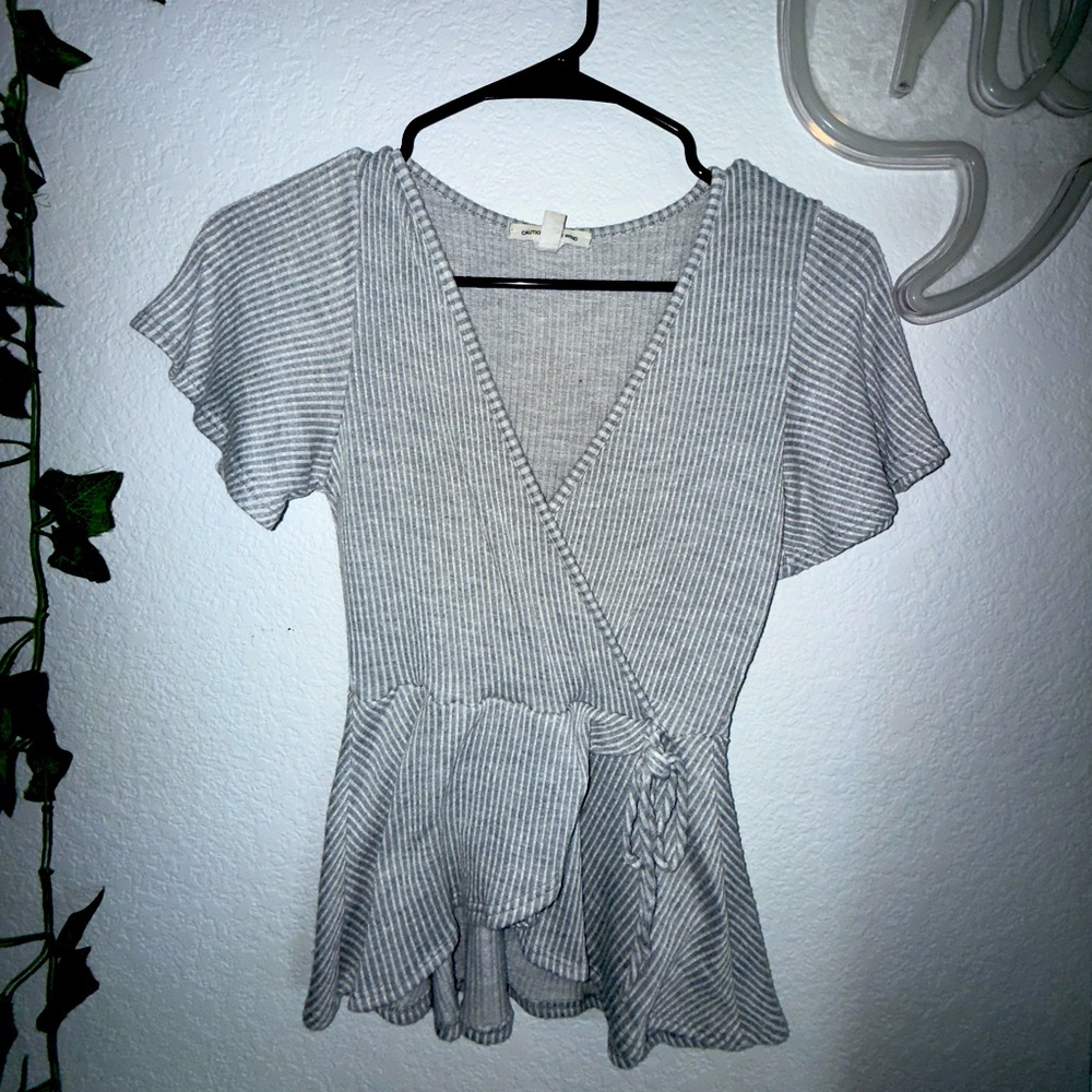 Caution to the Wind Striped Wrap Top – Size S
